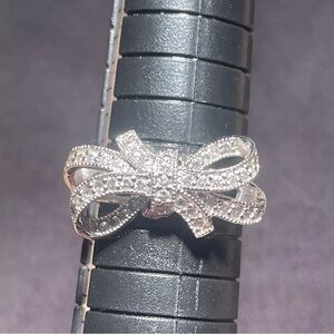 SW 925 China CZ Sterling Silver Cubic Zirconia Stone Bow Cocktail Band - Size 8